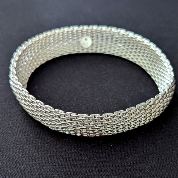 925 Sterling Silver Mesh Woven Bracelet Luxury Minimalist - Picture 2 of 4